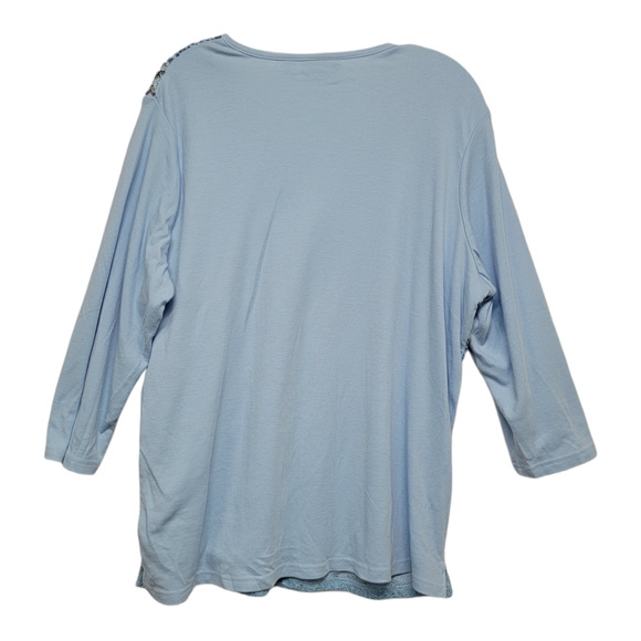 Quacker Factory Women's Loose Fit Sequined Blouse 3/4 Sleeves Blue Size XL - Picture 2 of 5